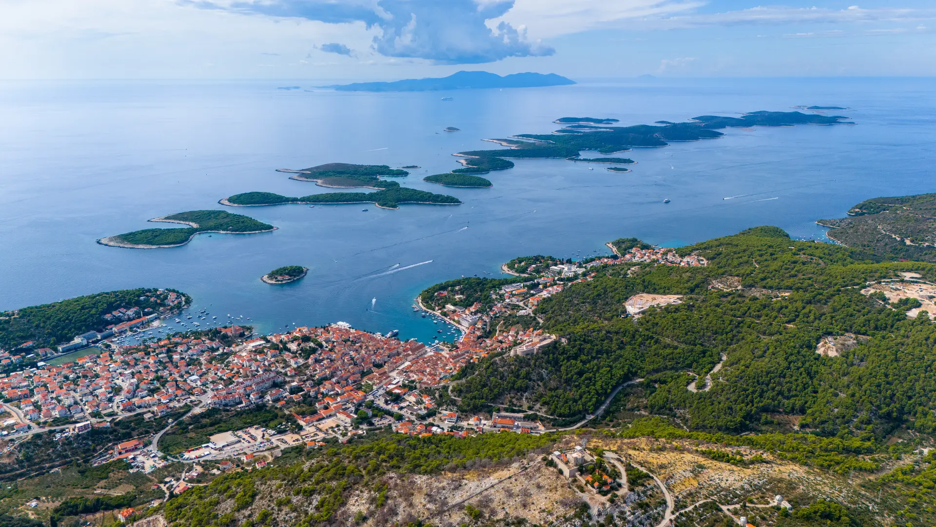Stunning Adriatic coastline with steep vineyards descending to the sea on Hvar Island