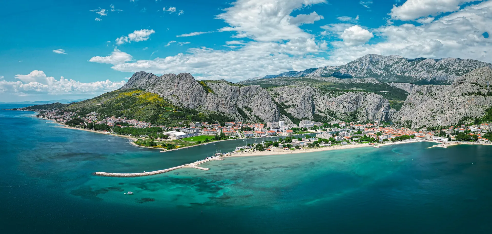 Omiš Old Town at the mouth of Cetina River with dramatic cliffs