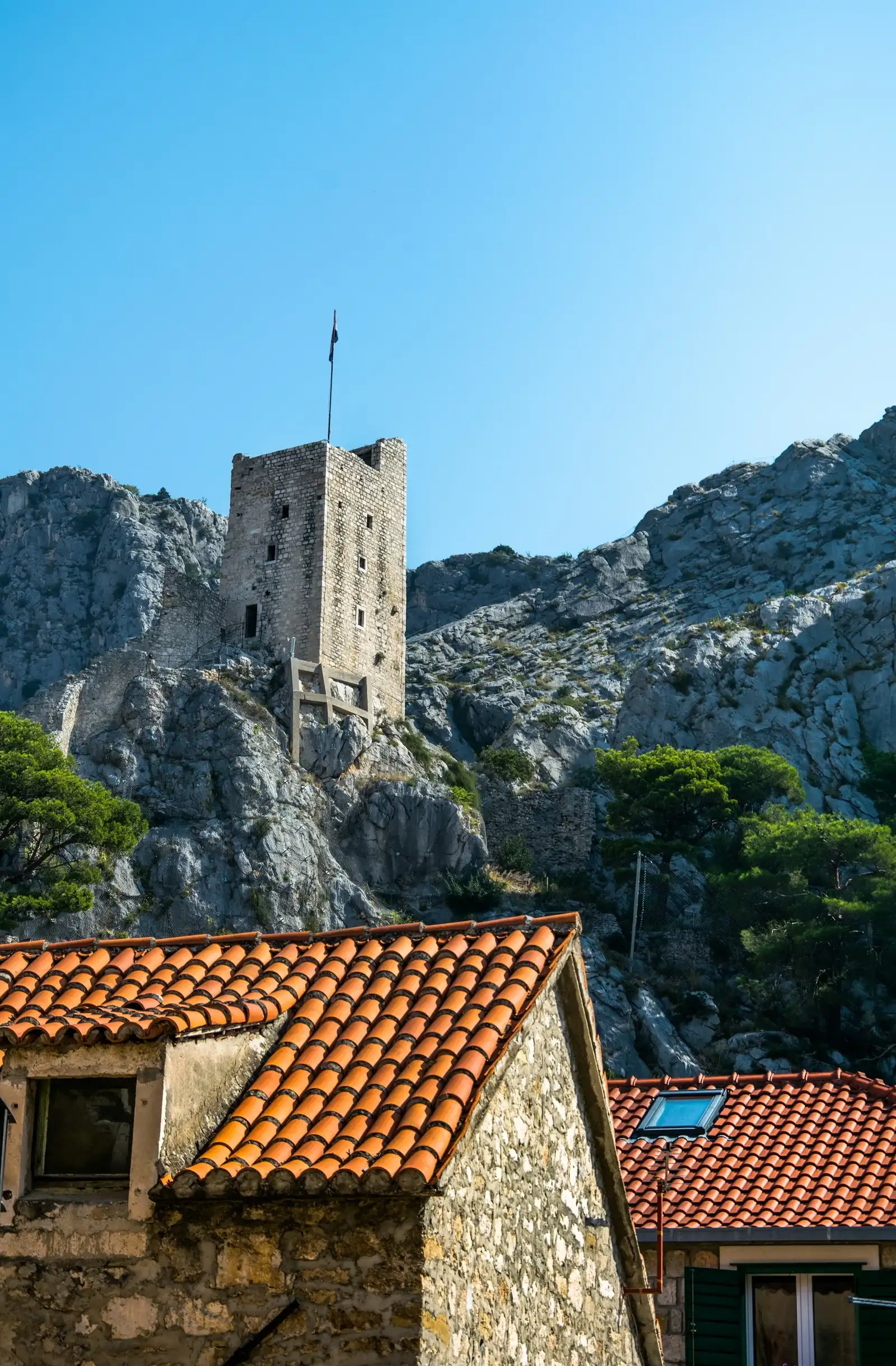 Aerial view of Omiš town and Cetina canyon